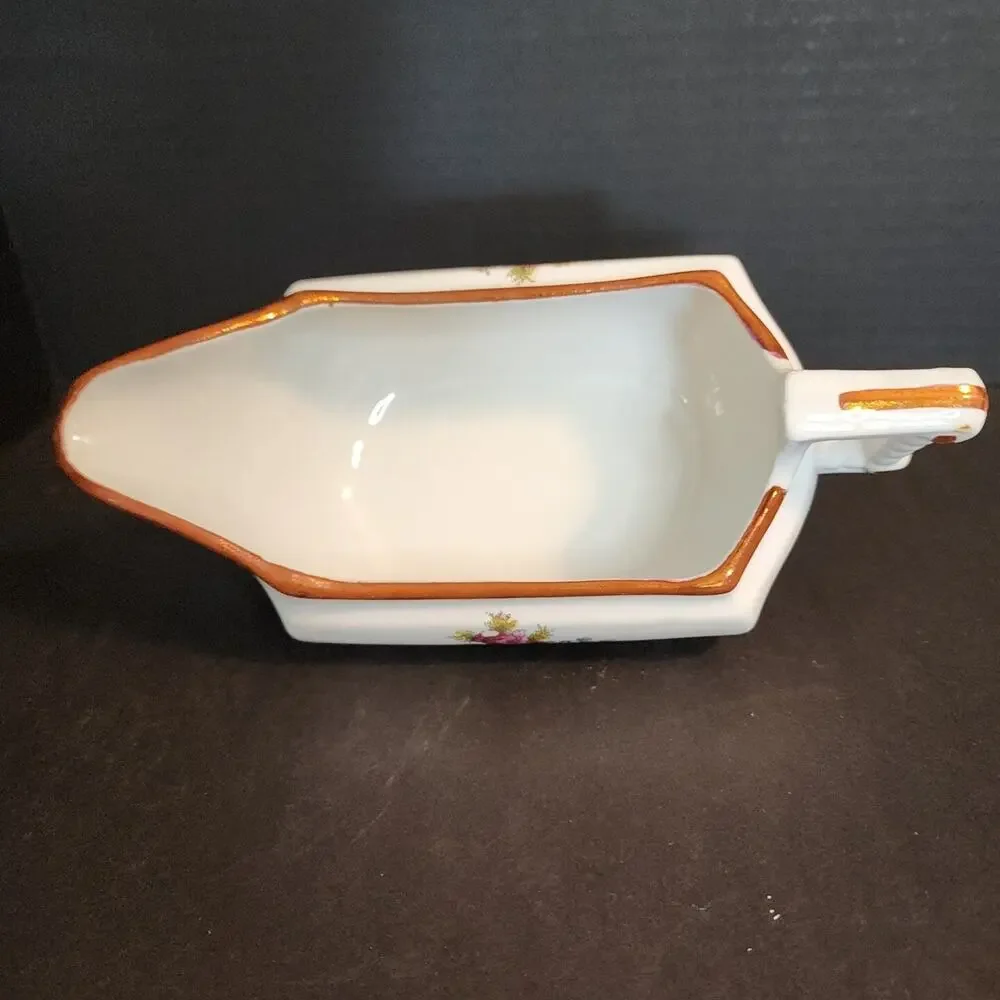 Vtg Royal Ironstone China England-W. H. Grindley Gravy Boat Roses Copper Luster